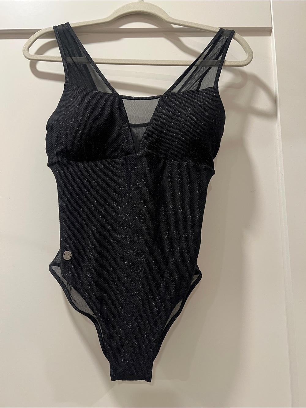 Black Sparkle Mesh One-Piece Swimsuit